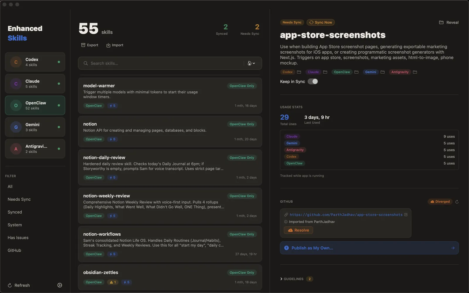 EnhancedSkills — Manage AI Skills for Claude Code & Codex screenshot