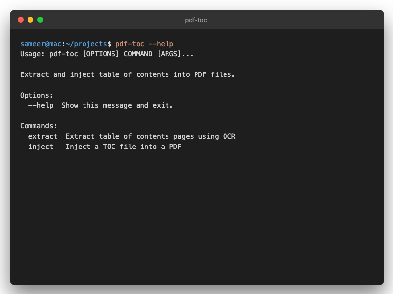 PDF Table of Contents Generator screenshot